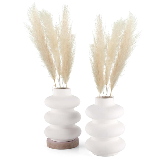 Triple Ring Vase For Home Decor - White,  7 Inches, Set of 2