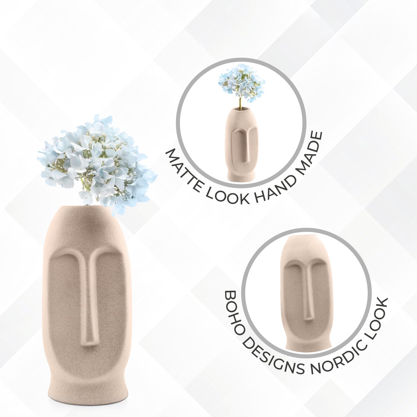 LuxeLane 'Face Vase' for Home Decor - Matte Beige, 9 inches, Pack of 1