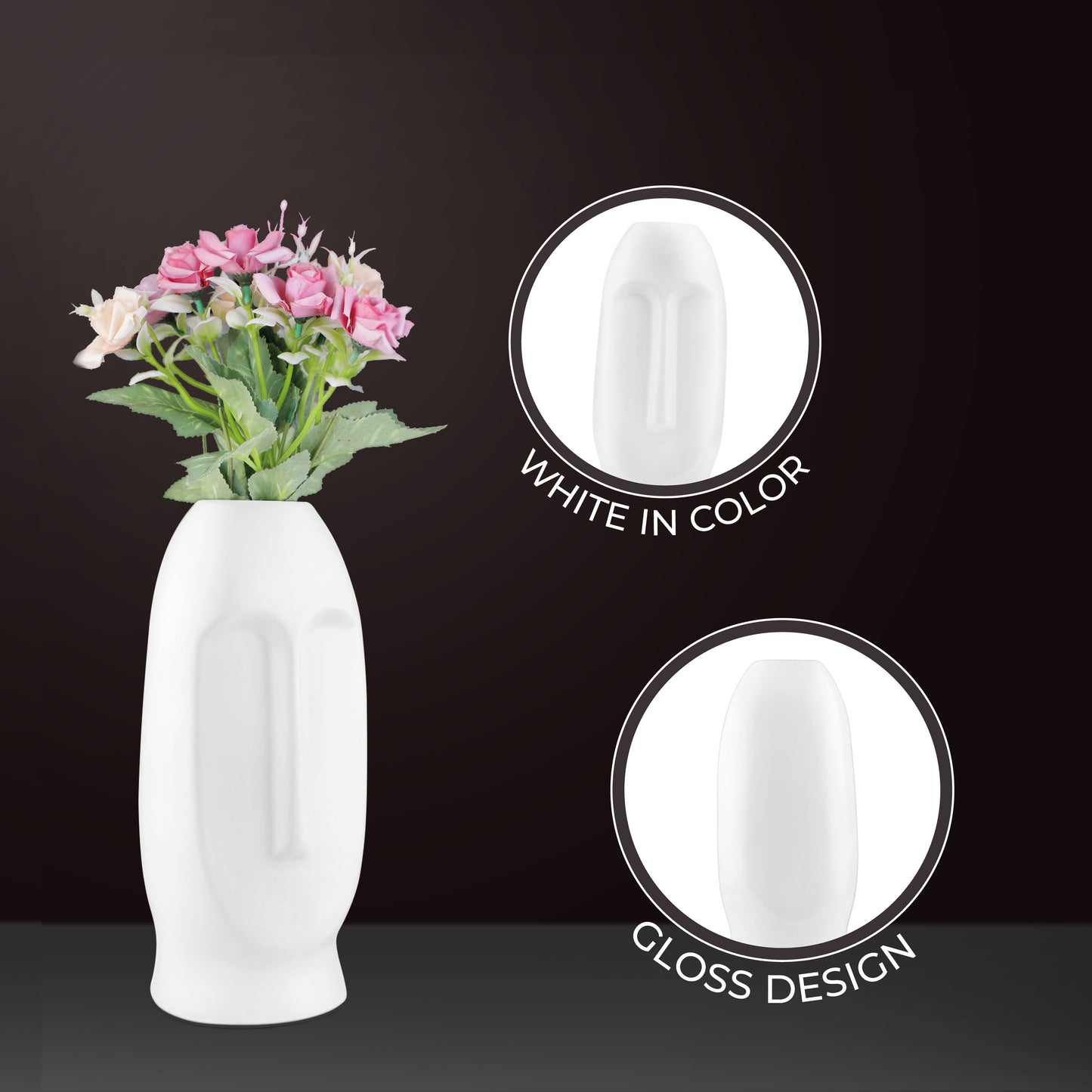 LuxeLane 'Face Vase' for Home Decor - White Gloss, 9 inches, Pack of 1