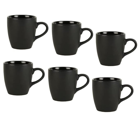 Matte Black Ceramic Serving Coffee Mug/ Tea Cup - 300 ML, Pack of 6