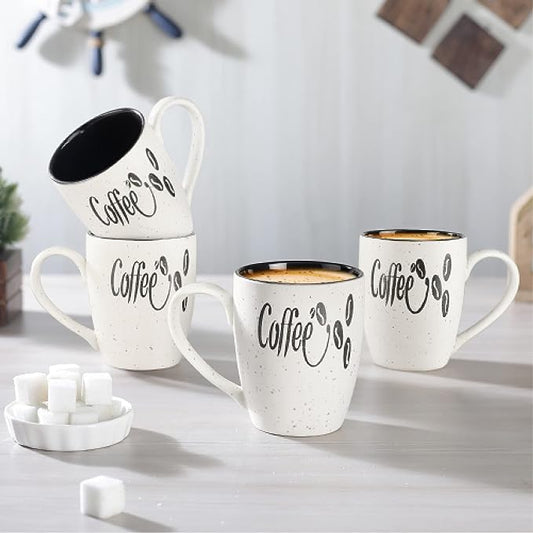 Coffee Bean Ceramic Serving Coffee Mug/ Tea Cup - 300 ML, Pack of 4