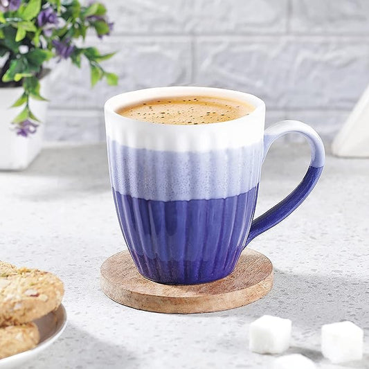 Triple Blue Ceramic Serving Coffee Mug/ Tea Cup - 300 ML, Pack of 1