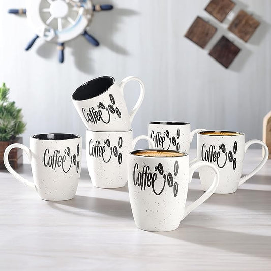Coffee Bean Ceramic Serving Coffee Mug/ Tea Cup - 300 ML, Pack of 6