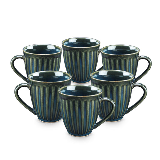 Sea Green Ceramic Serving Coffee Mug Tea Cup - 300 ML, Pack of 6